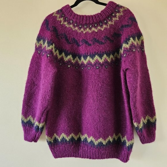 Fair Isle handmade crewneck long sleeve wool sweater women's size M/L - Picture 2 of 16